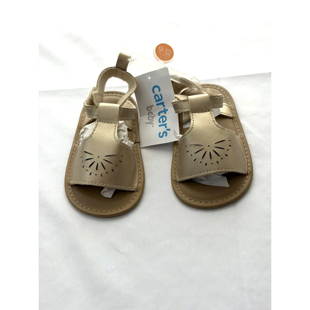 Carter's Sandals Baby Girl 4 Gold NEW Metallic Laser Cut Sunburst CR07304 Summer